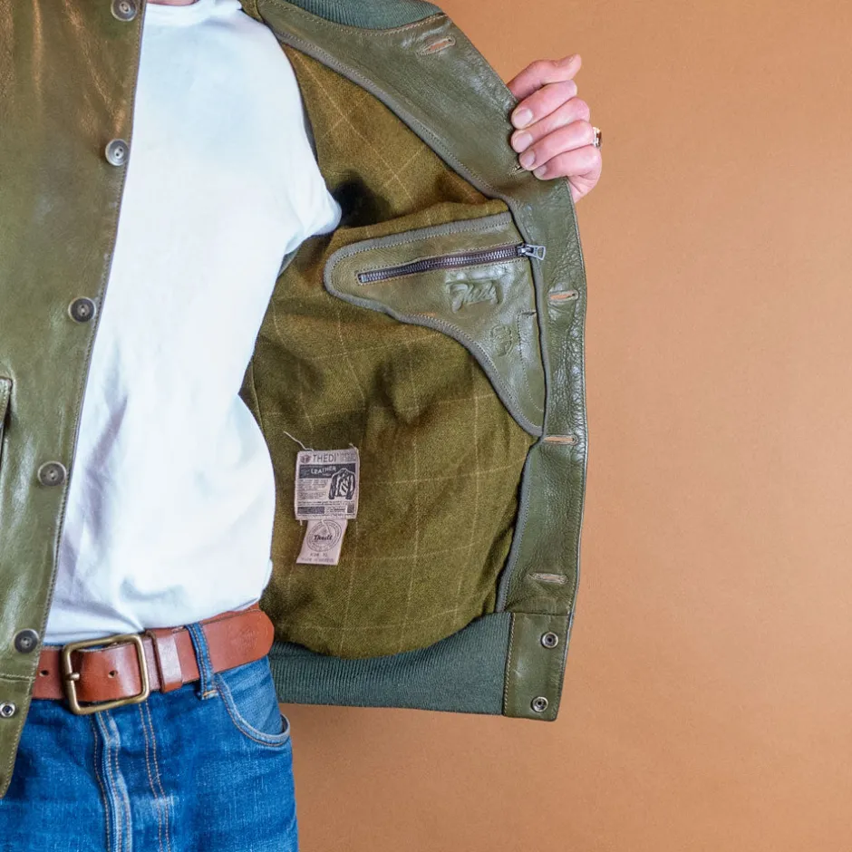 Thedi Leathers Jacken>Baseballjacke Leder Grün