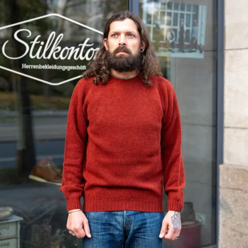 Harley of Scotland Pullover>Crew Neck Sweater Super Soft Wool Blaze