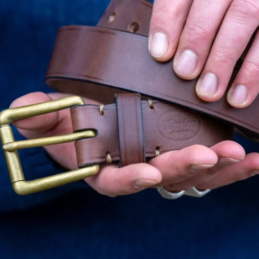 Timeless Leather Gürtel>Ledergürtel 40er mit Messingschnalle Braun