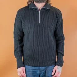 Andersen-Andersen Pullover>Navy Half Zip Pullover Black