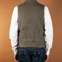 Momotaro Westen></noscript>Sashiko Shawl Collar Vest Olive