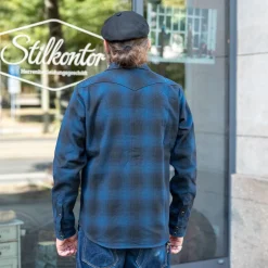 Iron Heart Hemden></noscript>Ultra Heavy Flannel Ombré Check Western Shirt IHSH-264-NAV Navy