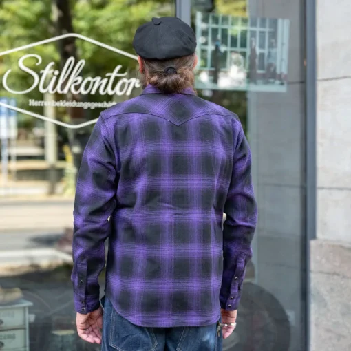 Iron Heart Hemden>Ultra Heavy Flannel Ombré Check Western Shirt IHSH-130-PUR Purple